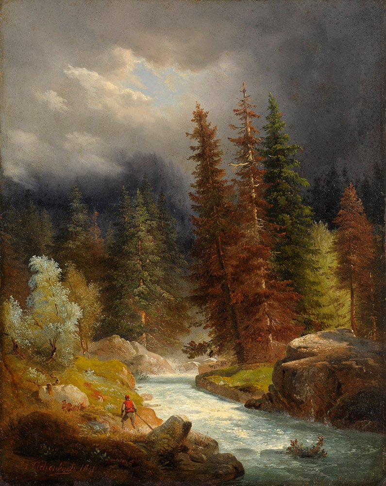 Hikers At A Torrent, by Andreas Achenbach